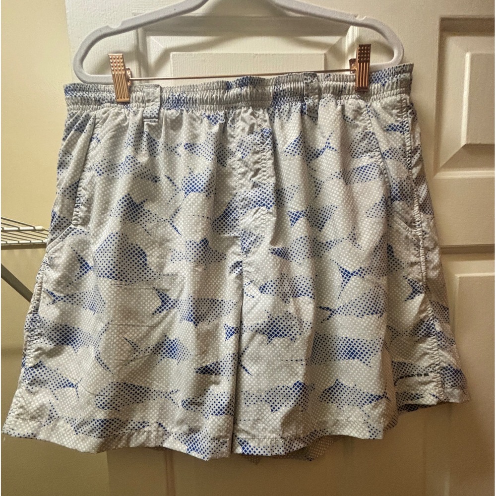 Columbia PFG Mens Backcast Fishing Water Shorts Gray Blue Fish Print XL Swim